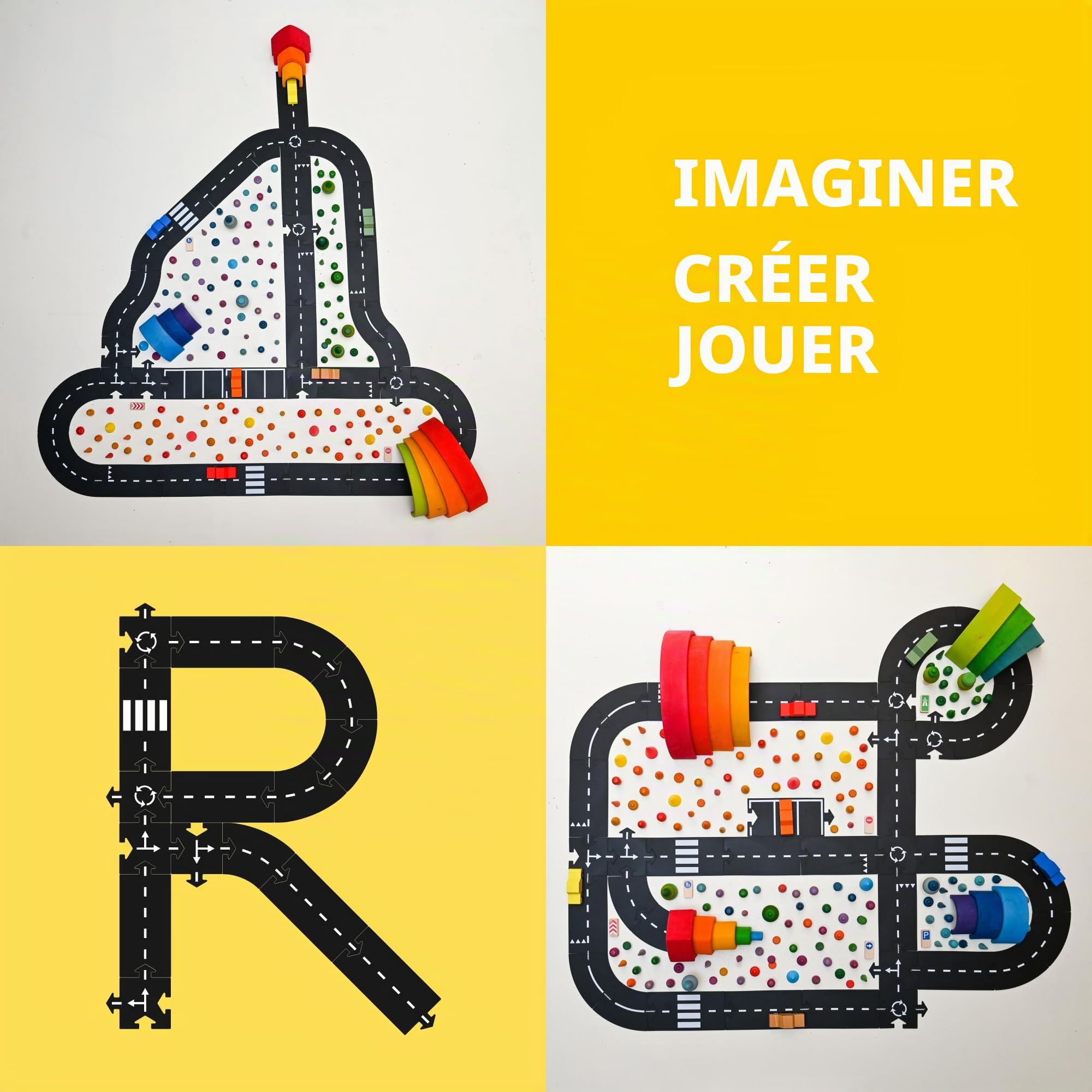 Waytoplay Circuit King of The Road de 40 pièces pour Petites Voitures - Circuit Flexible, indestructibe et étanche - Circuit de Voiture à Assembler de 6,48m - Made in Pays-Bas
