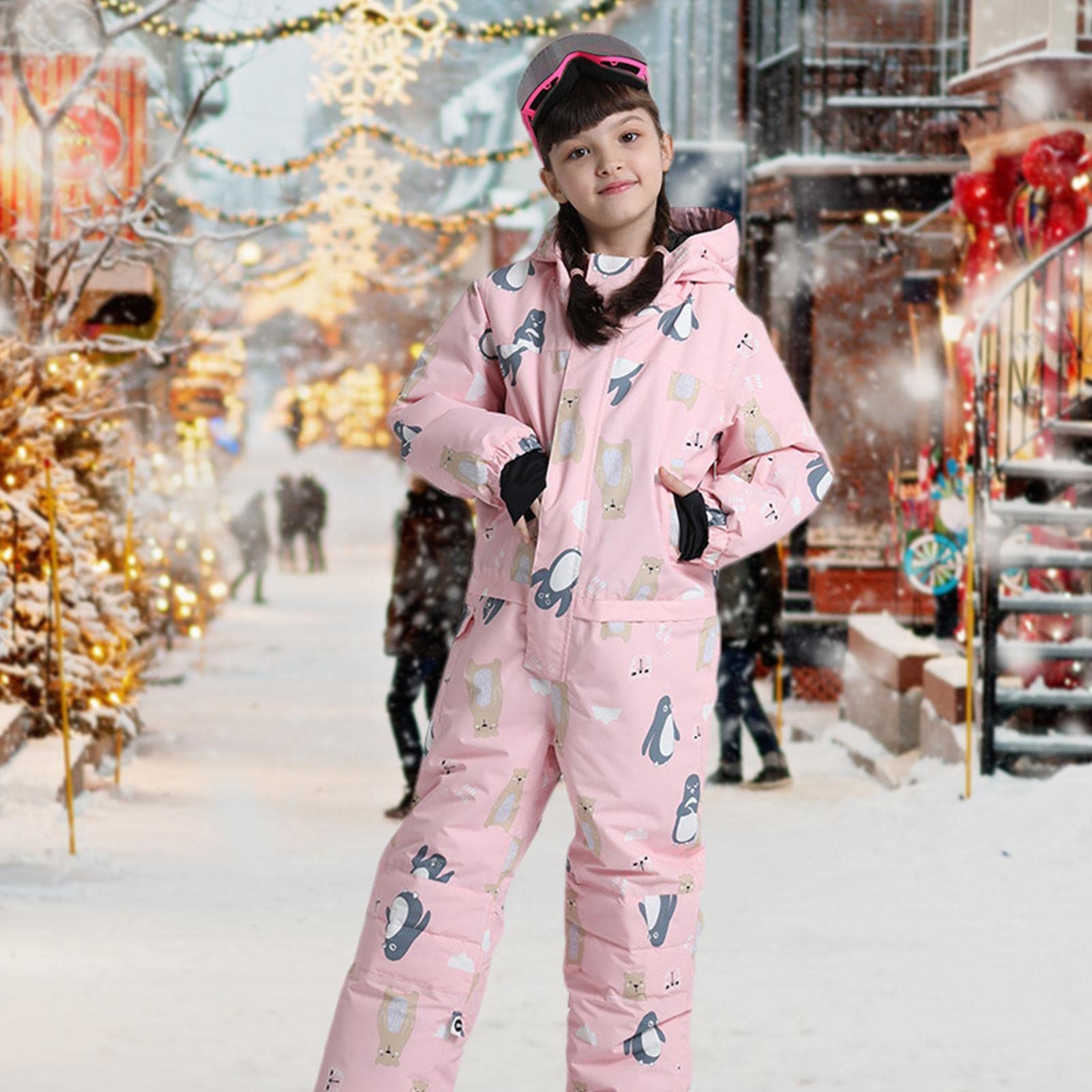 WEITING nieve para niño y niña, mono nieve entero transpirable para niños y niñas, mono nieve suelto con diseño pingüino, mantente caliente durante el snowboard invierno