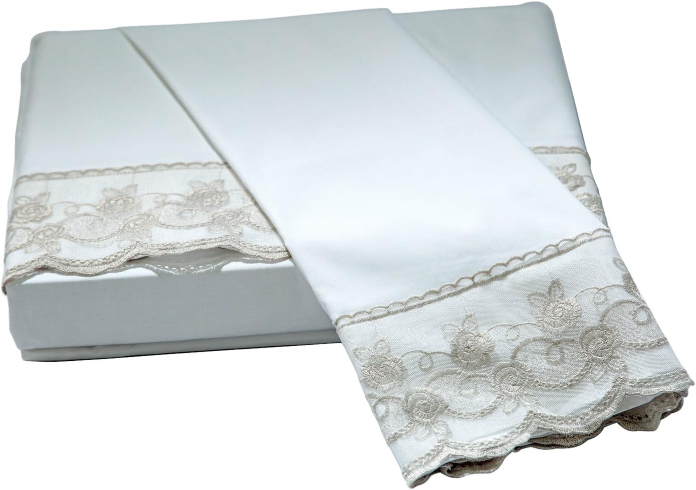 Belle Epoque Capri LACE Floral Sheet Set, White/Taupe, King
