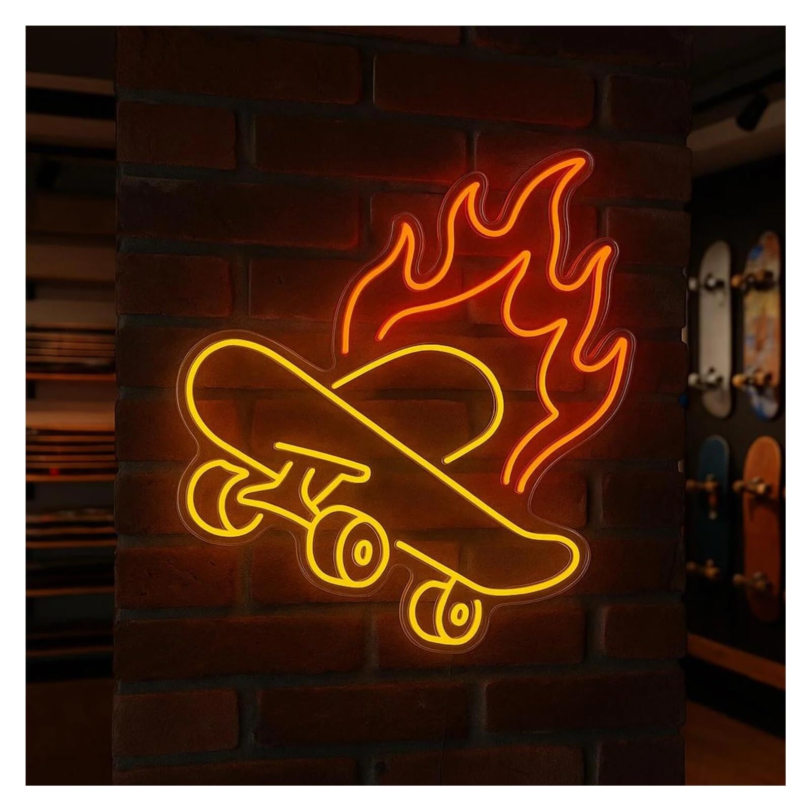 RONGCH Hanging Art Signs Skate Flame Neon Sign for Skateboard Club Store Game Room Decorative Lamps Adjustable Brightness 43cm