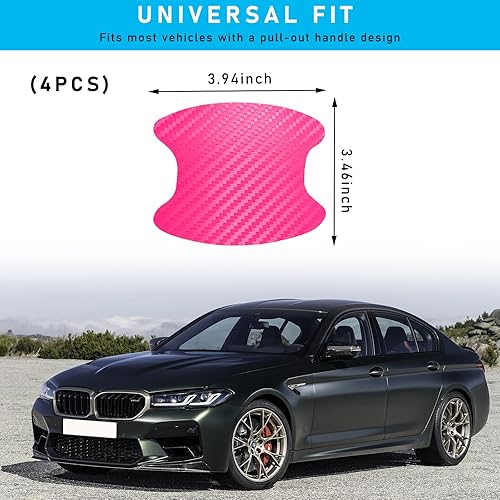 Miniatura 2 de Ziciner 4 piezas de calcomanías para manija de puerta de automóvil, películas protectoras con textura de fibra de carbono para manija de puerta