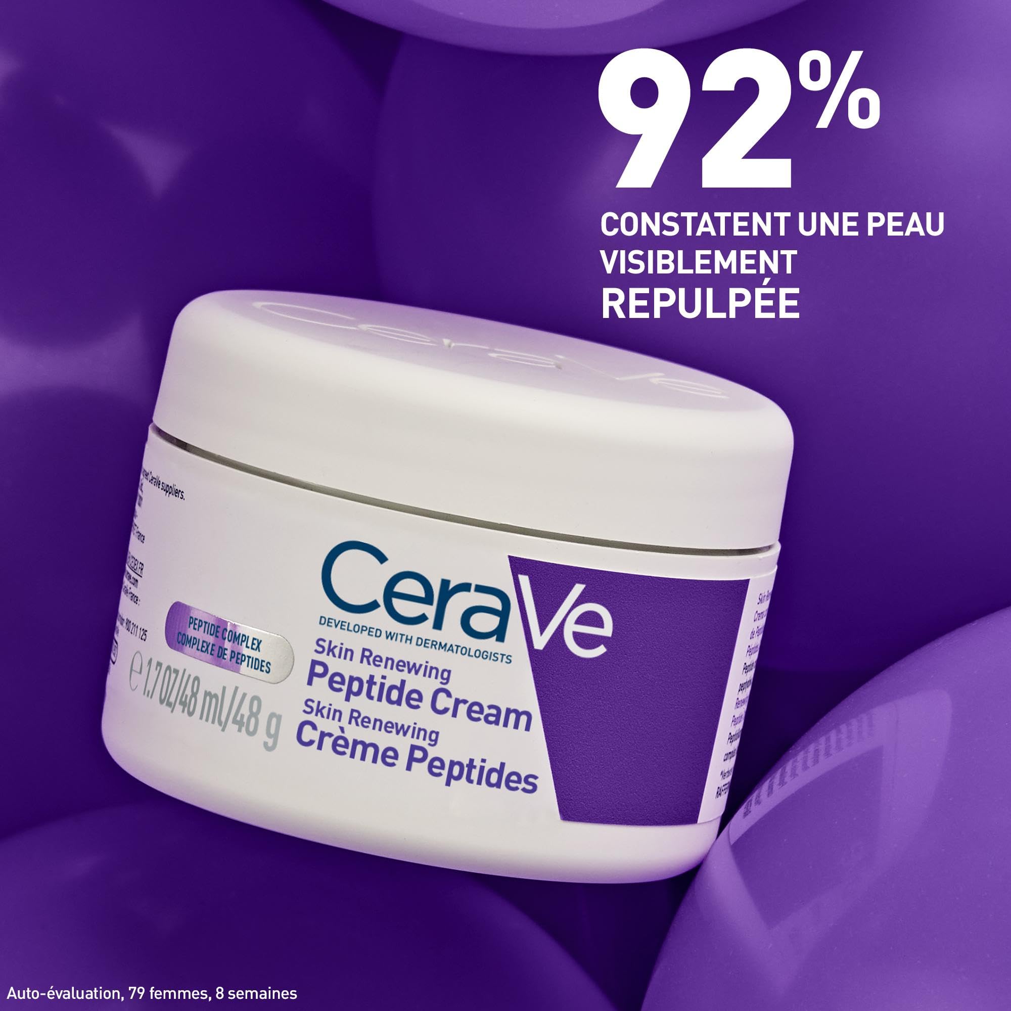 CeraVe - Crème Peptides Anti-rides Skin Renewing - Crème Nuit Raffermissante Visage - Peau Plus Rebondie Après 8 Semaines* - Peptides + Niacinamide + 3 Céramides - Convient aux Peaux Sensibles - 48g