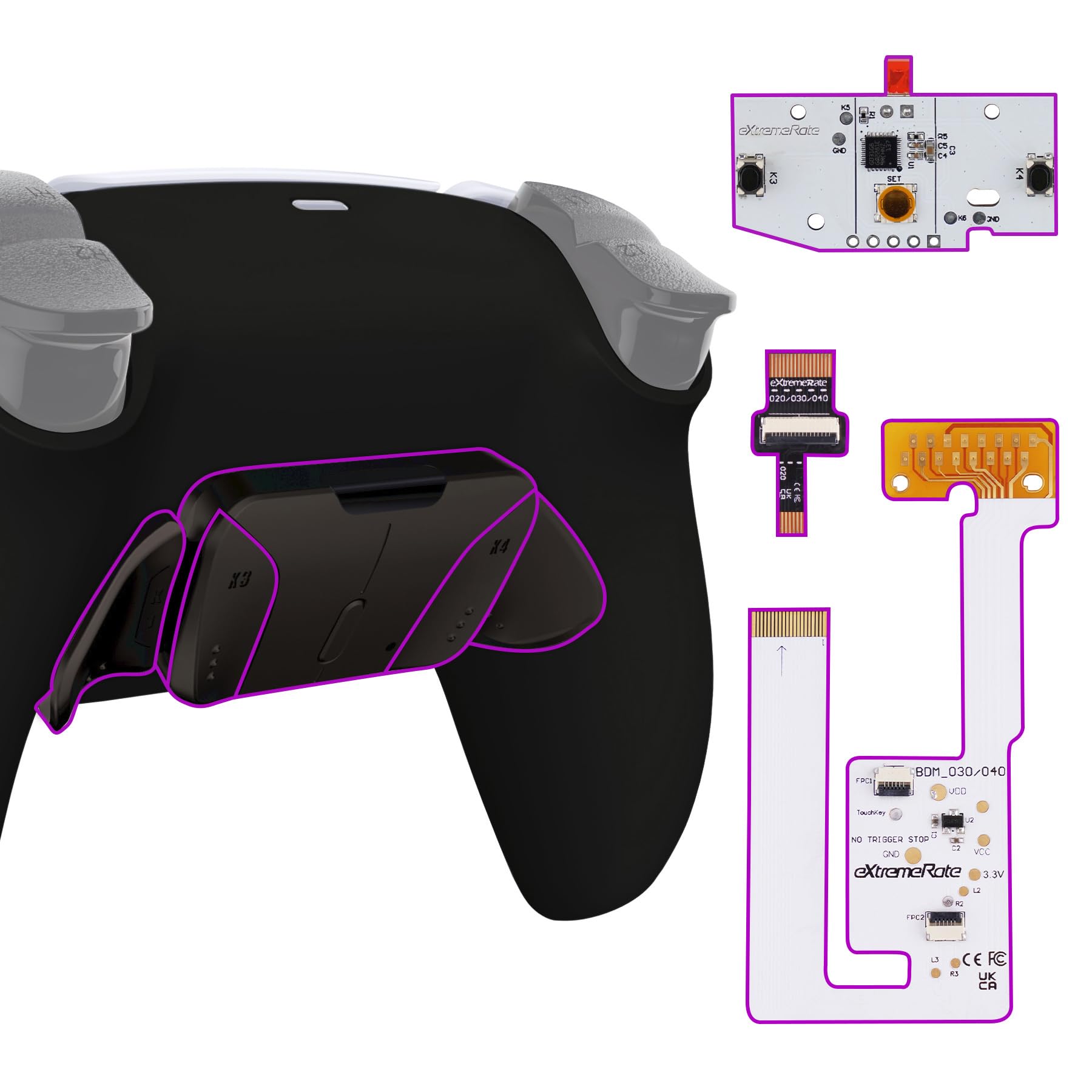 eXtremeRate Rise4 V3 Remap Kit Programmabile per ps5 Controller BDM-030/040/050,4 Palette Metallo Back Button Paddles,Tasti Aggiuntivi Cover Posteriore per ps5 Joystick-Nero