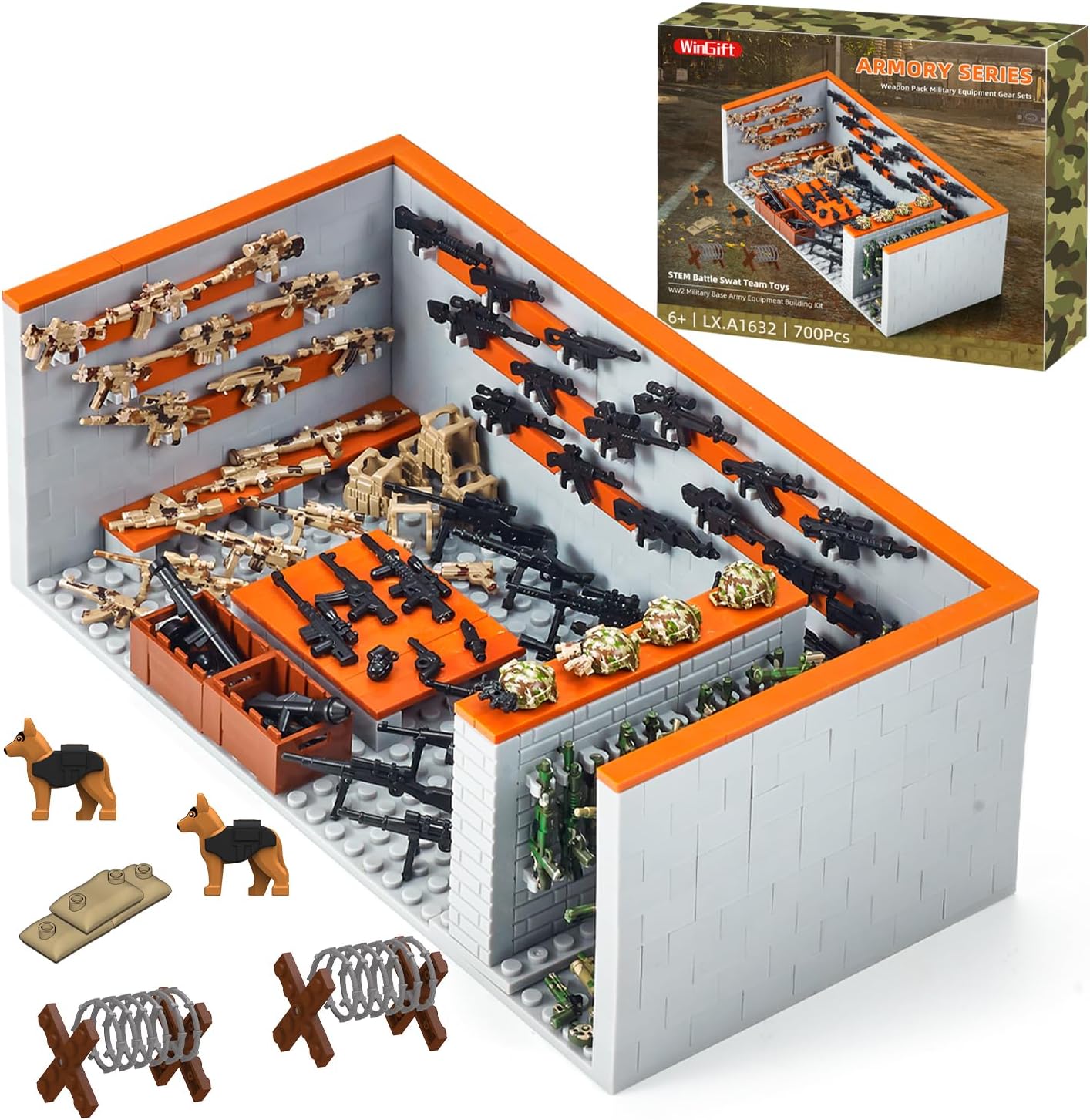 WINGIFT 700 Piece Armory Building Set,WW2 Military Base Army Equipment Building Kit,STEM Battle Swat Team Toys,Weapon Pack Military Equipment Gear Sets,Christmas Birthday Gifts for Boys,Teens,Adults
