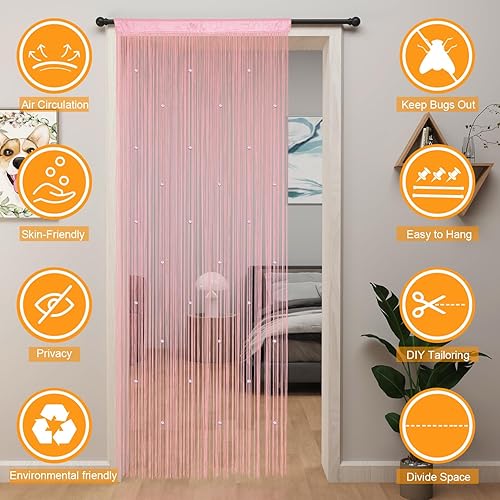 Miniatura 9 de YIIBAII Cortinas de cuentas con cuentas para puertas, cristales adecuados para decoración de interiores y divisiones, cortinas hippy de armario