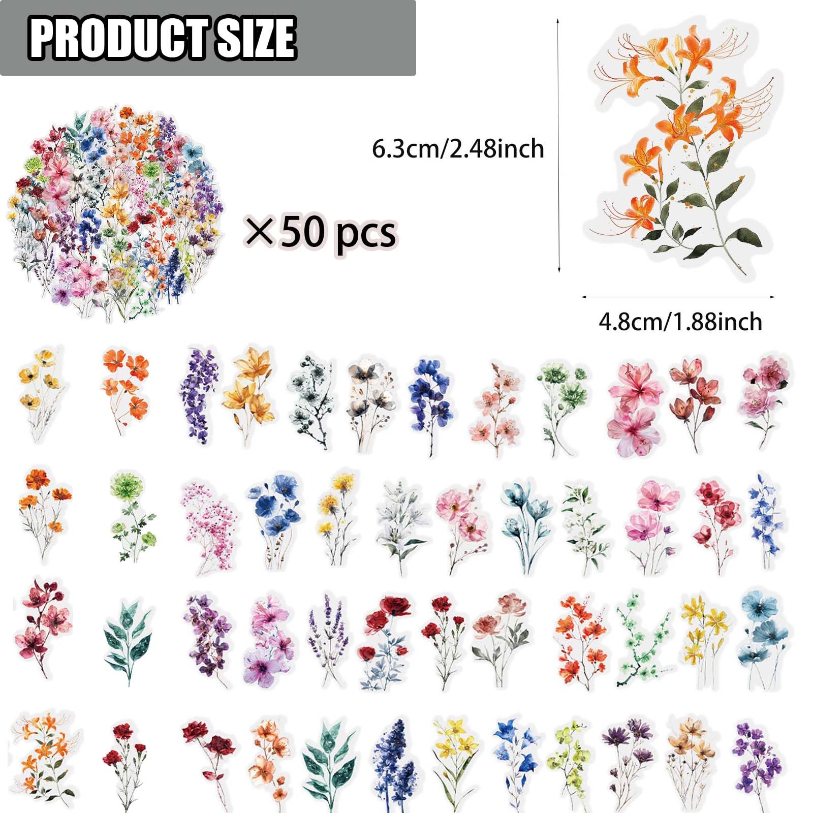 50 Pièces Autocollants de Fleurs Transparents pour Scrapbooking - Autocollant Fleurs, Stickers Fleurs Autocollant, Mini Stickers en PET - Pour Albums, Journaux, Valises et Ordinateurs Portables - 2