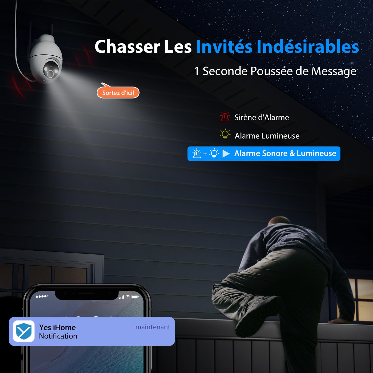 5MP Camera Surveillance WiFi Exterieure sans Fil Batterie - 2.4GHz Caméra de Surveillance, Autonomie du Panneau Solaire, 360° PTZ, Vision Nocturne Couleur, PIR Sirène (5MP)