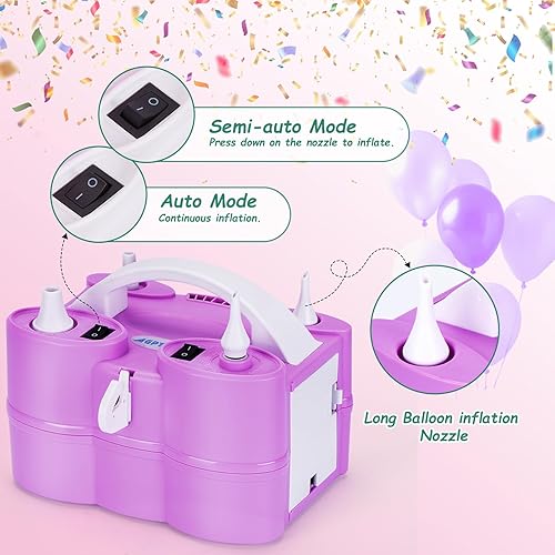 Miniatura 7 de AGPTEK Electric Air Balloon Pump, 110V 600W Rose Red Portable Dual Nozzle InflatorBlower for Party Decoration