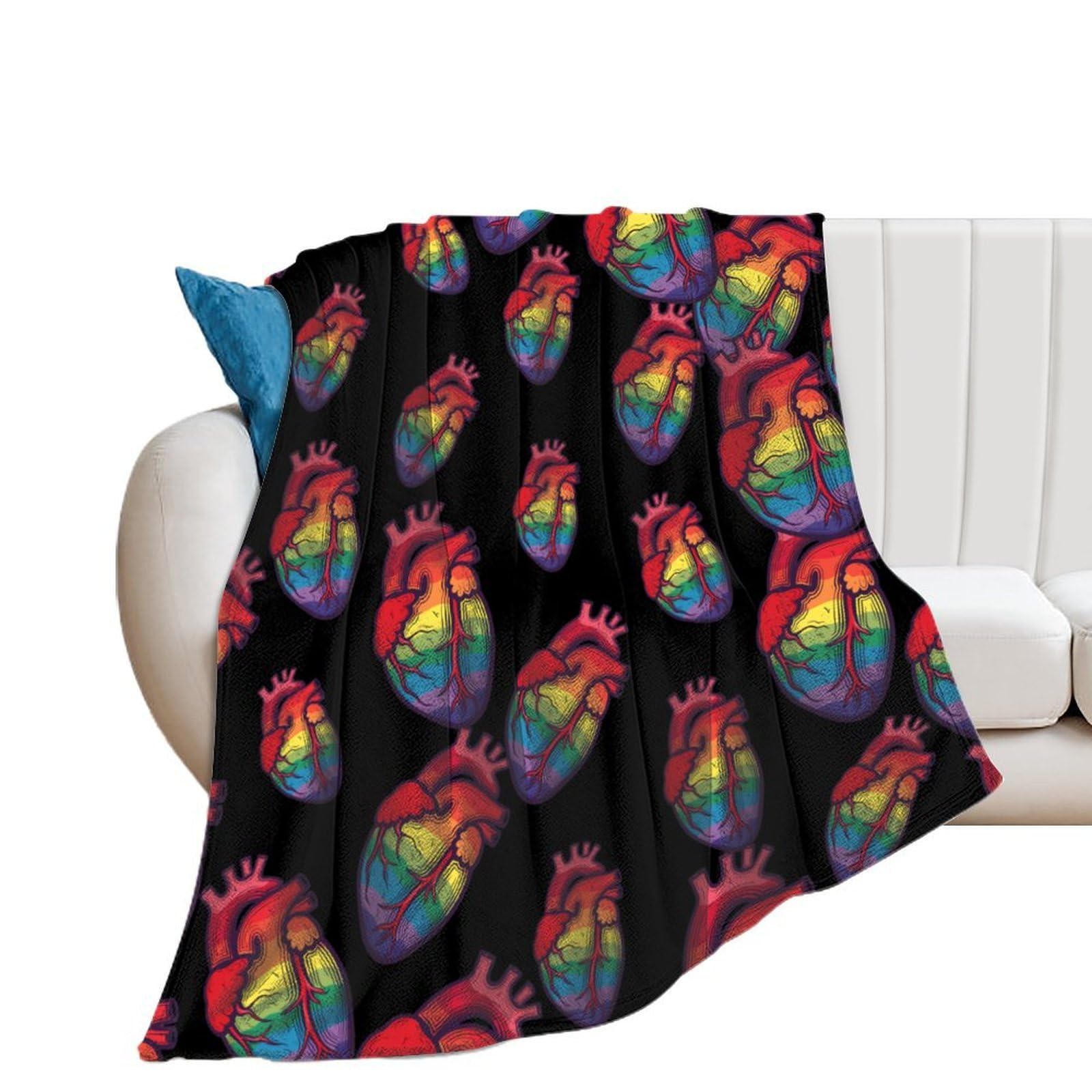 OUTBDNVFSA Anatomical Rainbow Heart Gay LGBT Nurse Throw Blanket Lightweight Summer Blankets for Bed Sofa Camping Travel