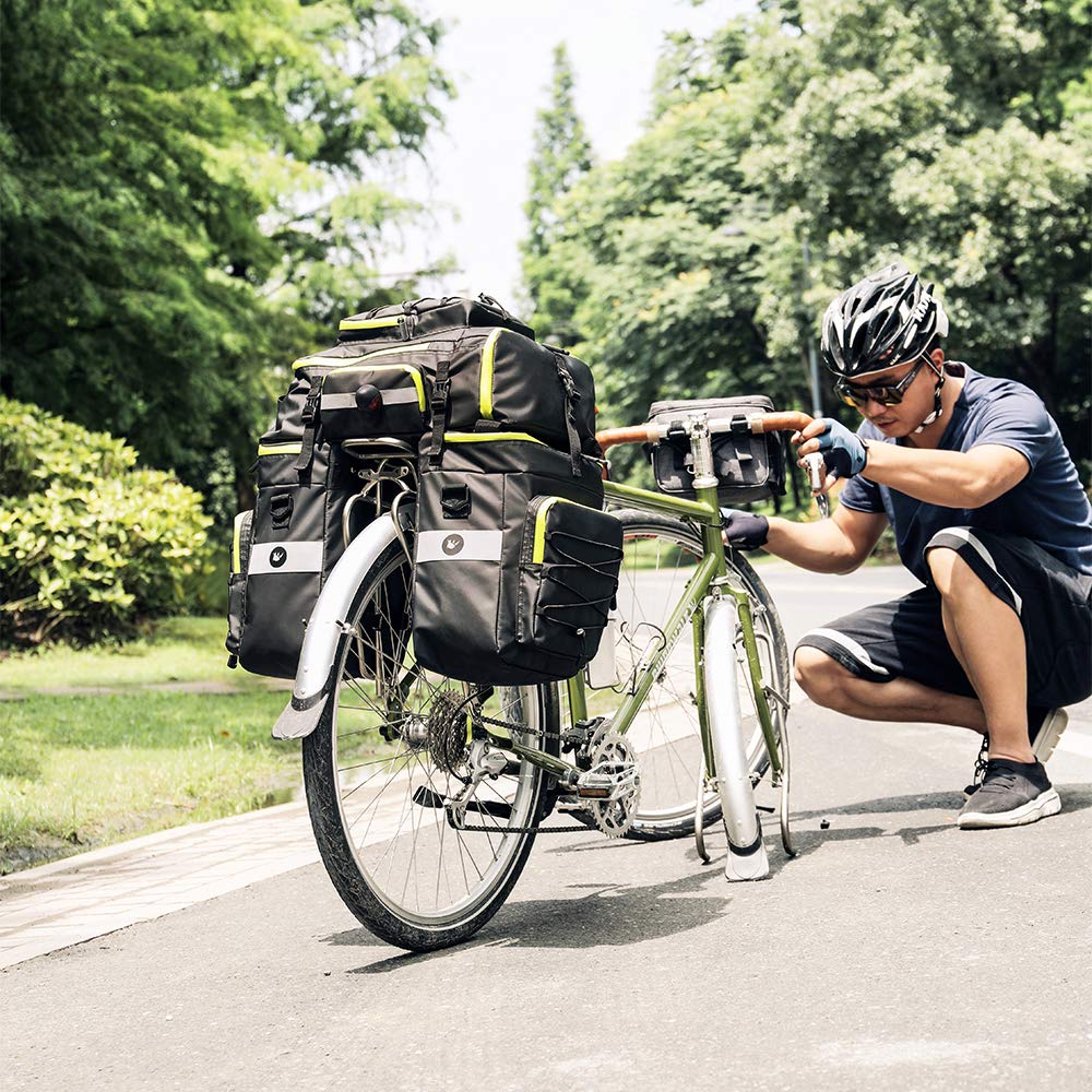 UBORSE Borsa per Bicicletta Borsa Posteriore Bici Borse Portapacchi Bici con Copertura,3 in 1, Impermeabile Grande Capacità di 65L Accessori con Strisce Riflettenti (Nero)