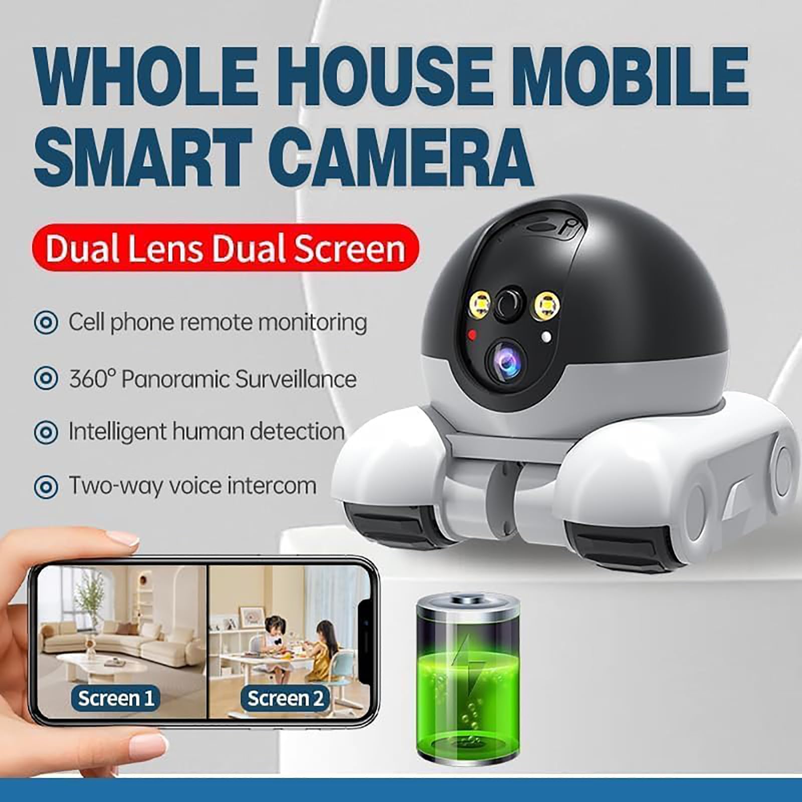 Remote Bot Camera Camera Bot Patrol Bot Blinky Bot Camera - 1080P Dual Lens Security Cam ...