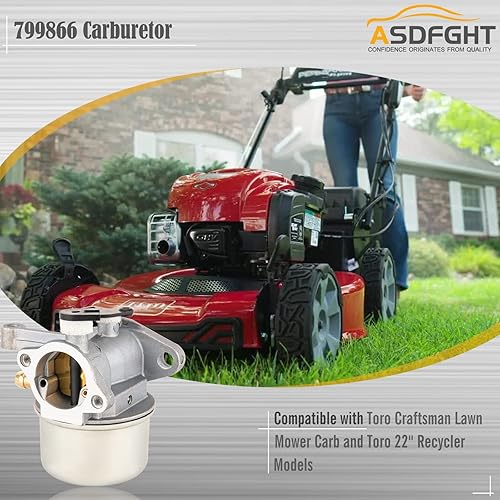 Miniatura 3 de Repuesto de carburador 799866 para motor B & S 790845 799871 796707 o 794304 12H800. Compatible con los modelos de cortacésped Toro Craftsman Carb y