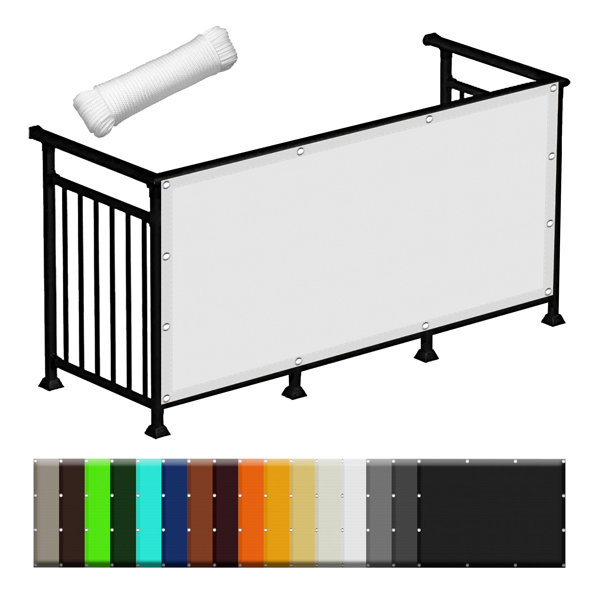 Filet d'ombrage blanc 150x800 cm avec kit de fixation complet pour bâche de pergola et terrasse