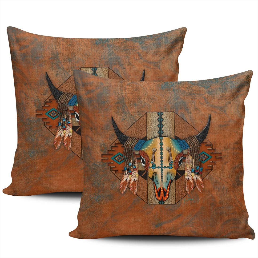 KELEMO Decorative Throw Pillow Case Cushion Cover Sofa Bedroom Buffalo New Mexico Style Southwestern Bison Pillowcase Double Printed Square 18 x 18
