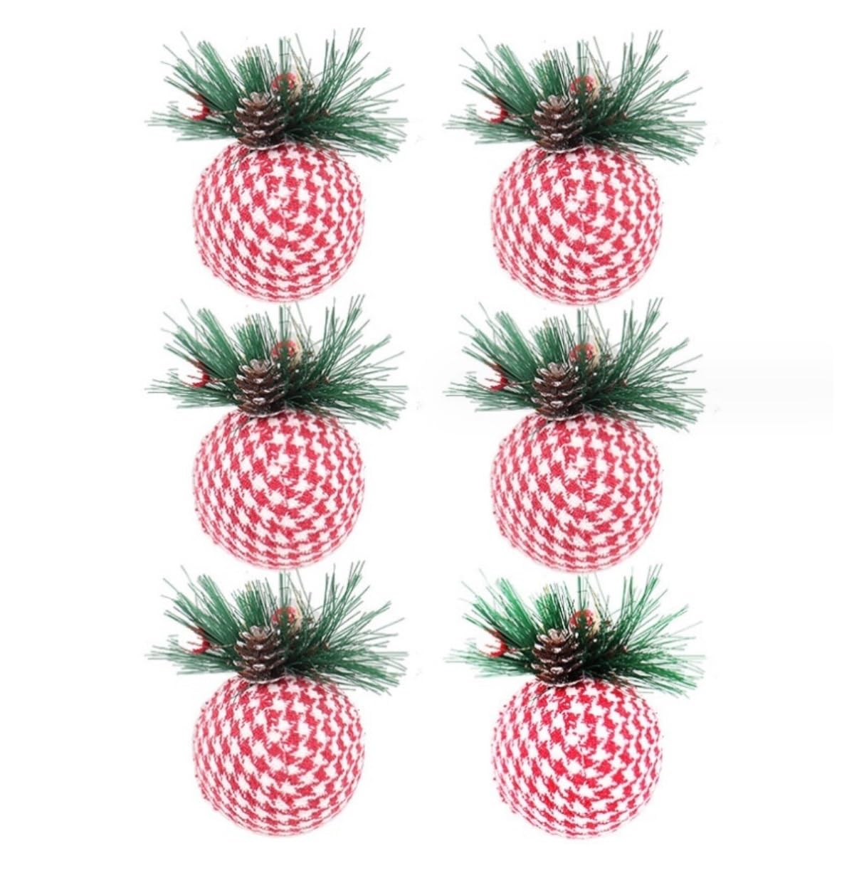 Decoracion Bolas De Navidad 24 Uds. Adornos De Bolas Navidad Tela con Piñas Y Vegetación, Colgantes para Árboles, Decoraciones Festivas Adornos Colgantes(H,3 Inch)