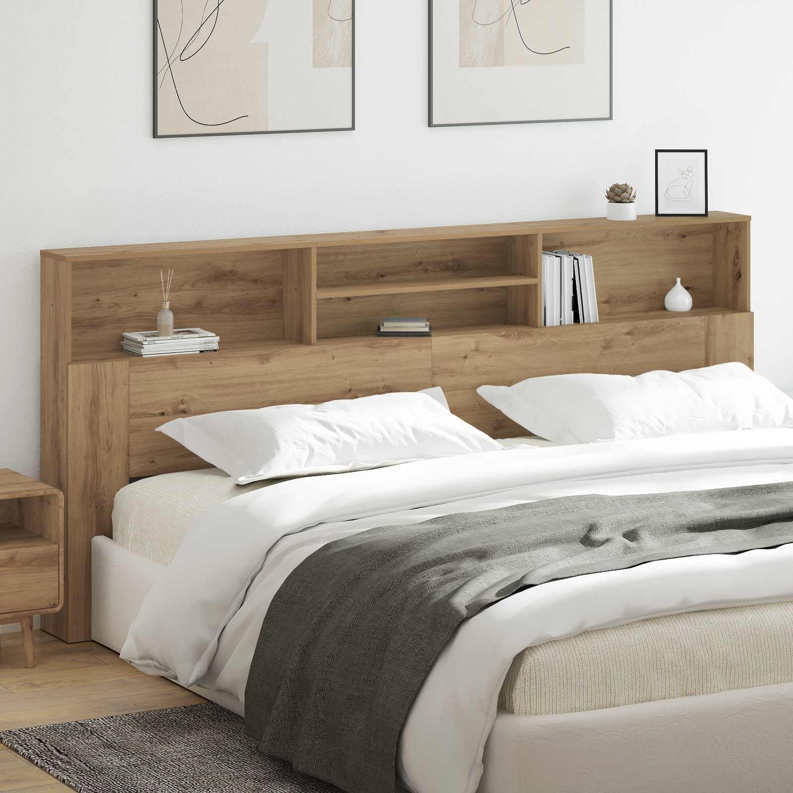Hothingwell Bettgestell aus Holz, Eichene | Wandmontage, integrierte Regale, moderner Stil, einfache Reinigung mit feuchtem Tuch