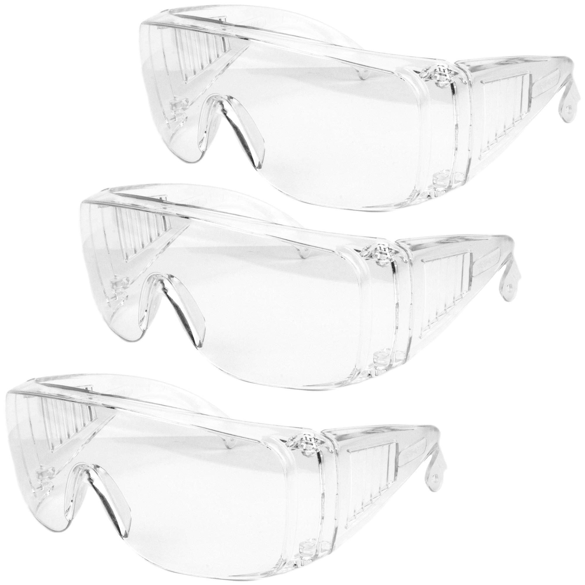 Aqulius Lot de 3 lunettes de sécurité sur lunettes (anti-buée et résistantes aux rayures) enveloppant une protection oculaire cristalline - Les lunettes de sécurité OTG