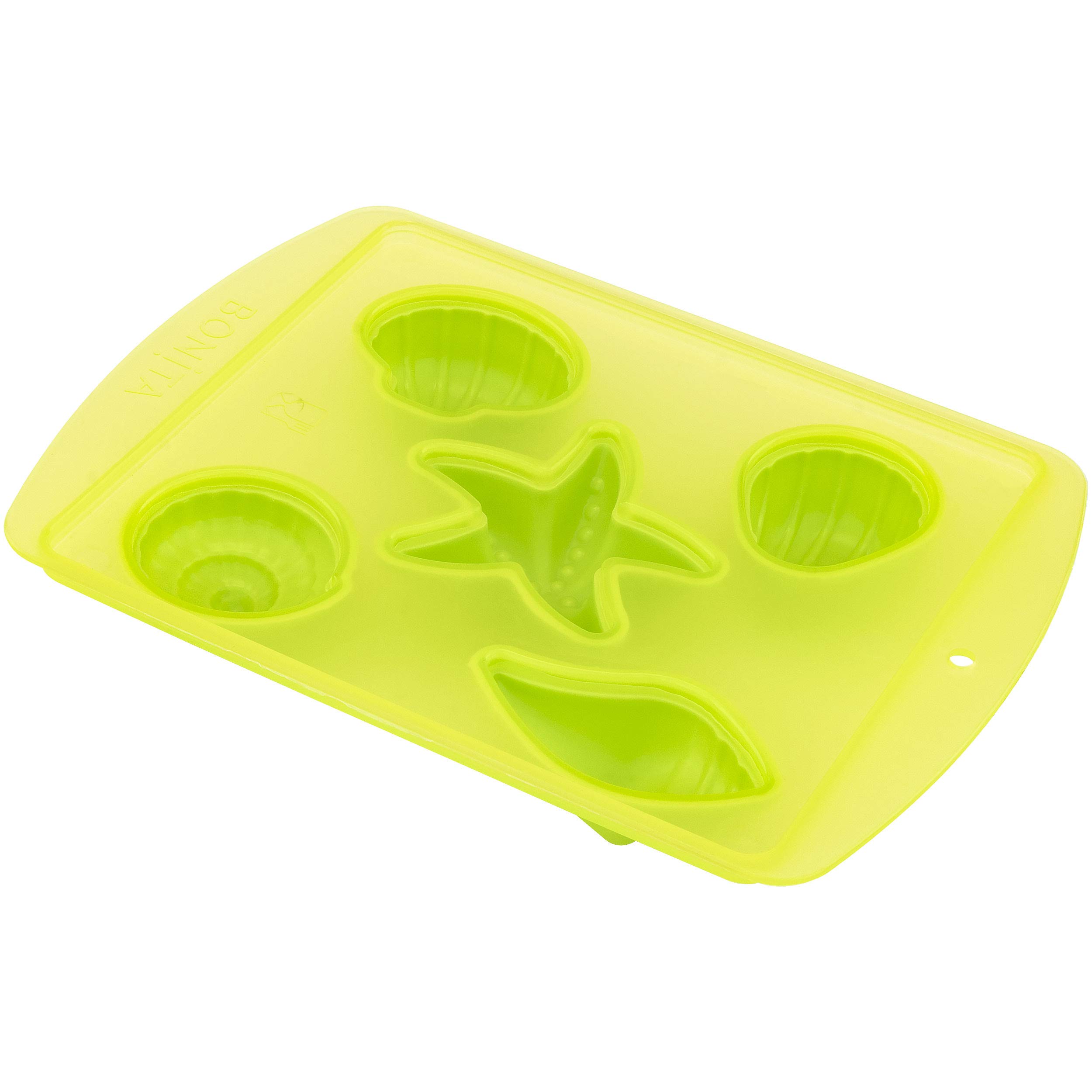 Fairly Odd NoveltiesStarfish Seashell Beach Shape 5 Ice Cube Tray Mold Green Rubber Novelty Gag Gift, One Size