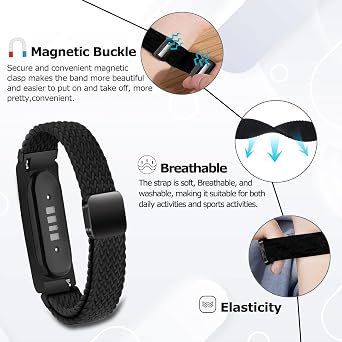 Google Fitbit Air対応編組腕時計バンド、磁気バックルストラップ、通気性の高いソフトナイロン弾性スポーツリストバンド