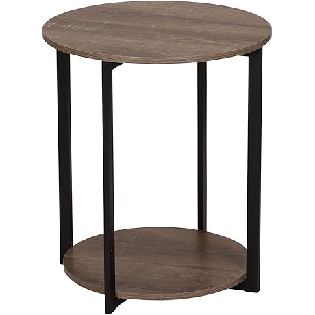 Household Essentials Wooden Tripod Side End Table with Storage Shelf, Ashwood
