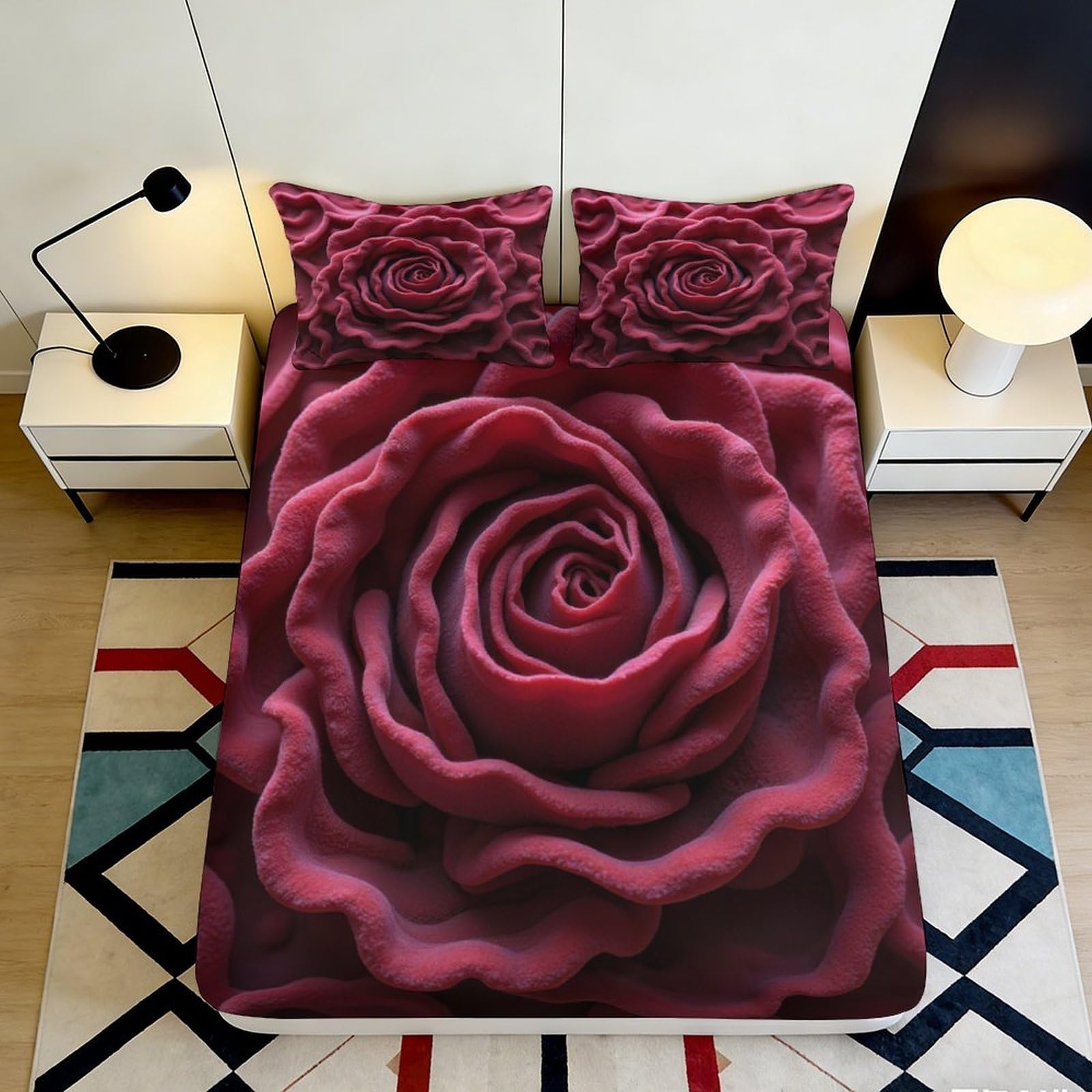 Ctjqhvmx Style-1 3D Printed Rose Fitted Sheet Microfiber Bedroom Deep Pocket Rose Mattress Fitted Cover Washable Protective 90X200x25cm 90X200x25cm