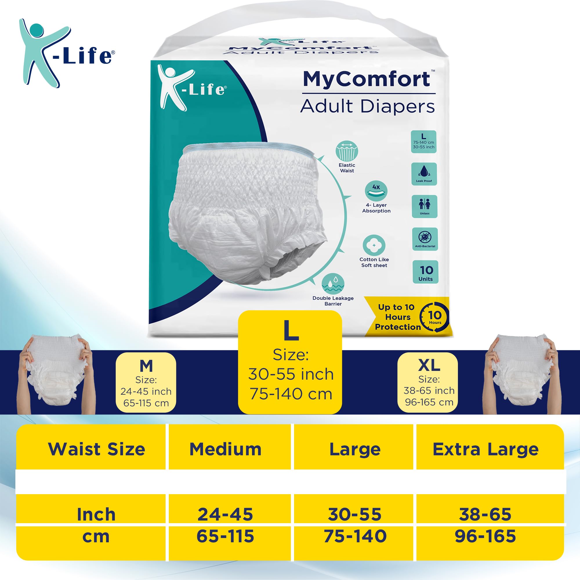 K-life Premium Adult Diapers | Pant Style | Large | Pack of 1 | 10 Count 4