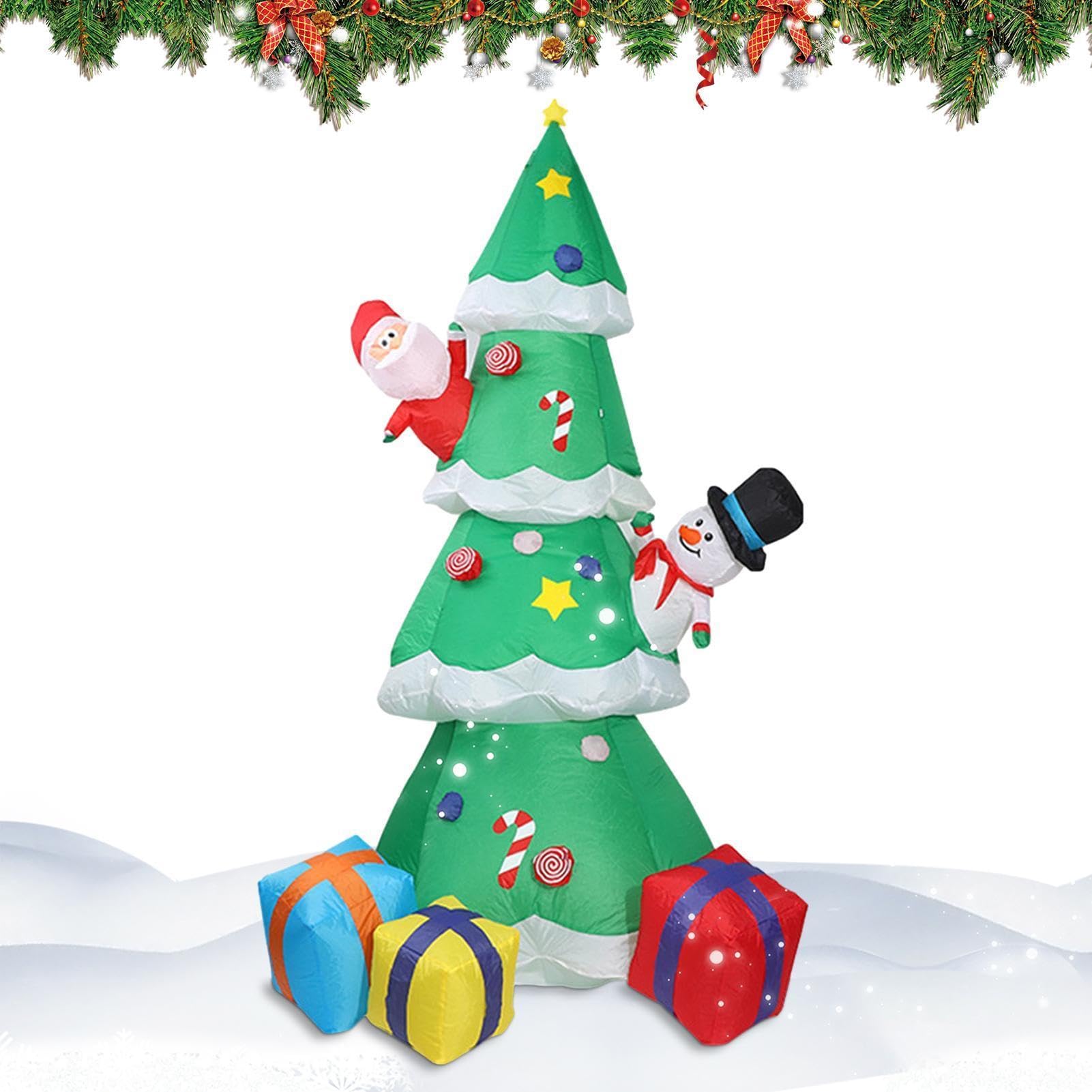 Décoration de vacances haut de gamme : grand sapin gonflable lumineux avec Père Noël