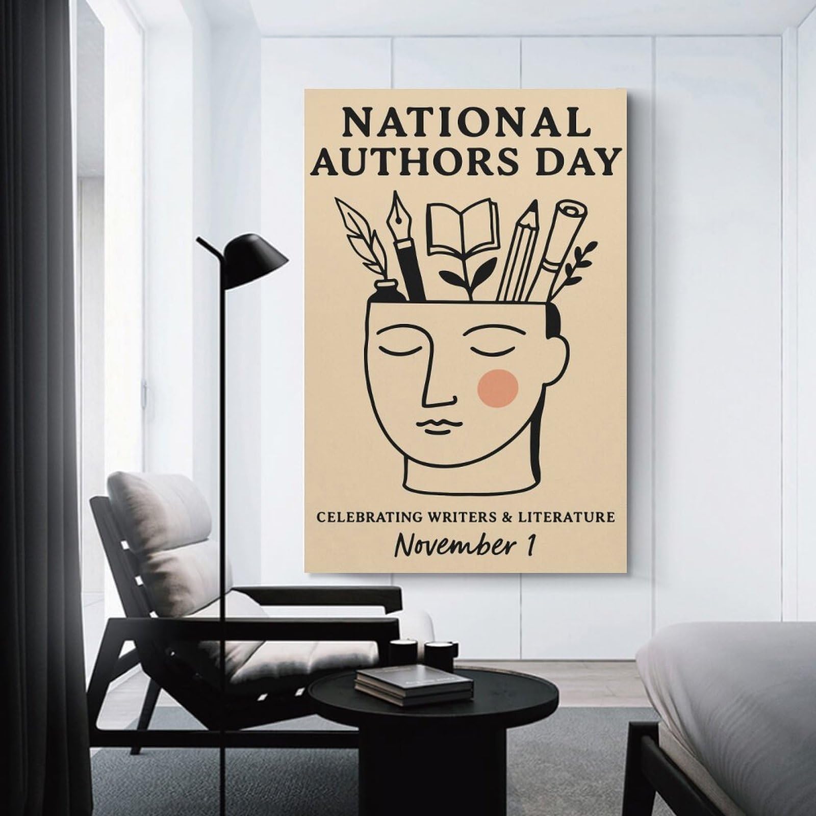Junmoney Canvas Art Print 'National Authors Day Illustration, 24x36inch(60x90cm), for Small Homes, Bedrooms Or Open Spaces, A Simple Refresh for Blank Walls