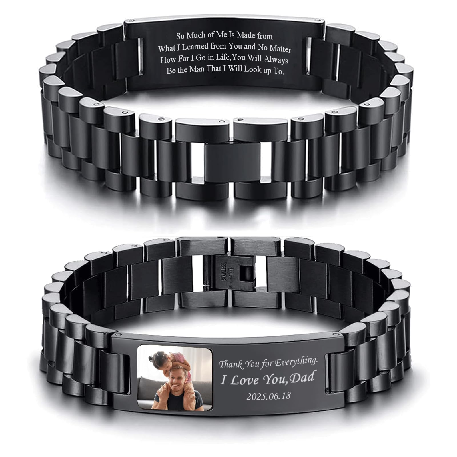 VNOX Masculine Watch Band Stainless Steel Link Bracelet Personalized Jewelry Gift for Men DAD Father Husband Boyfriend