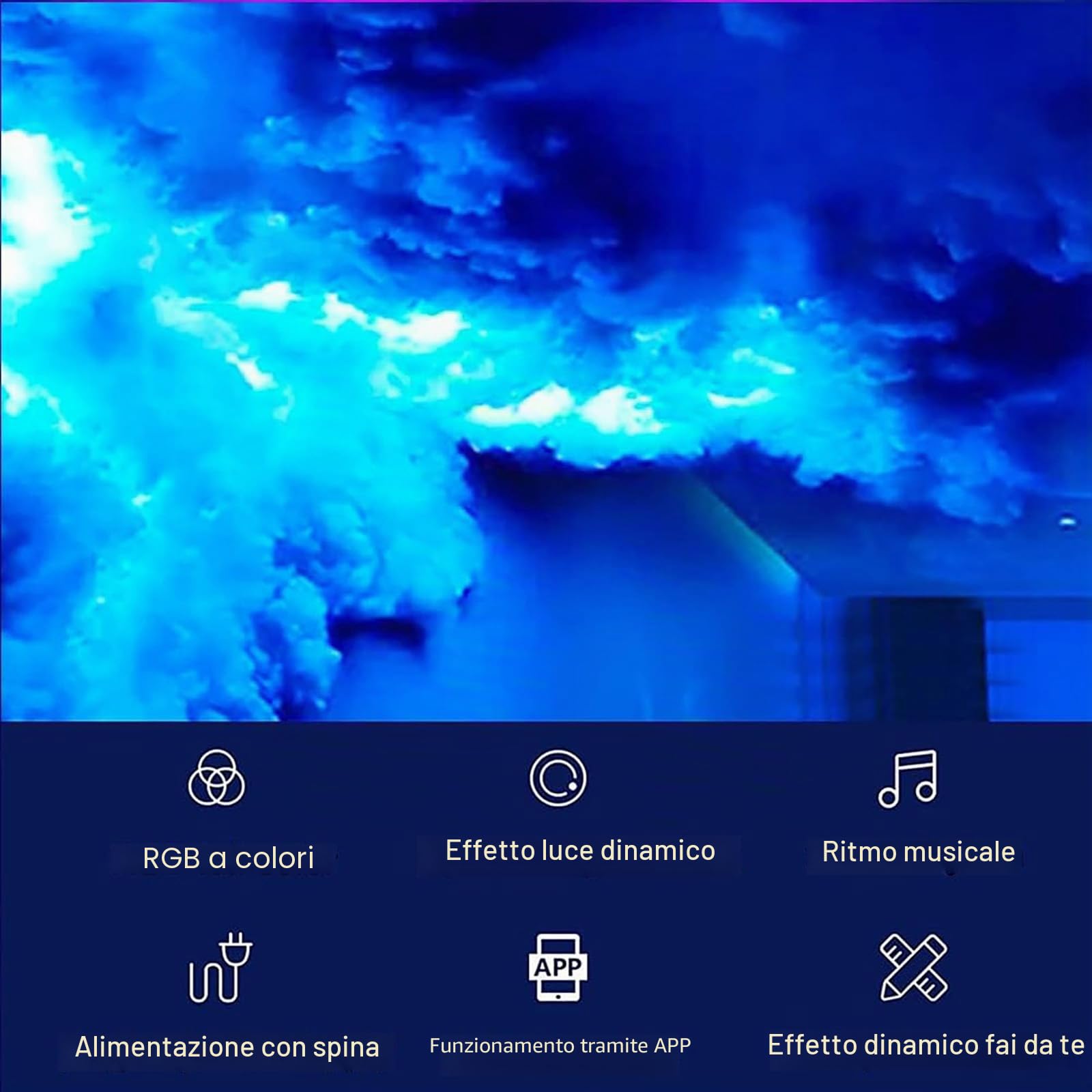 Luce a Nuvola, Luce LED a Forma di Nembo 3D con Fulmine in Cotone Nuvola Colorata per Atmosfera Notturna con Controllo App - Perfetta per Stanza da Gioco, Discoteca, Bar, Festa DJ - Luci a Nuvola