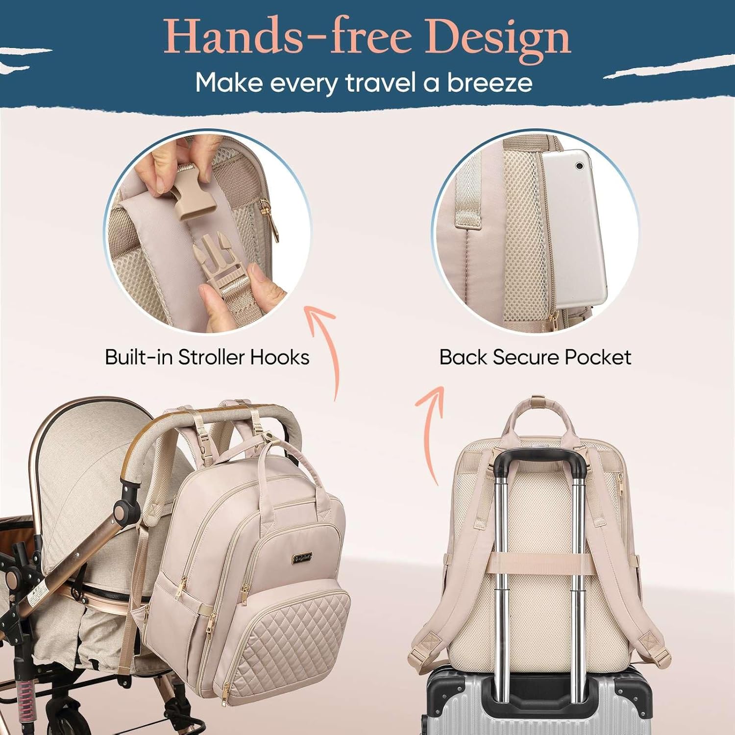 Diaper Bag Backpack - Extra Large Diaper Bag for 2 Kids Twins (Expandable 30L-38L) - Cute Travel Baby Backpack with Changing Pad for mens women (Quilted, Water Resistant)