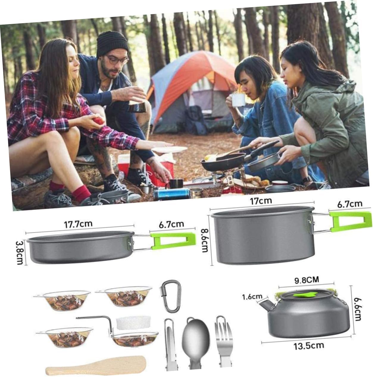 1set Portable Picnic Cookware Kit for Outdoor BBQ and Camping Non-Stick Pot Compact Design for People Essential Cooking Gear for Backpacking and Picnics