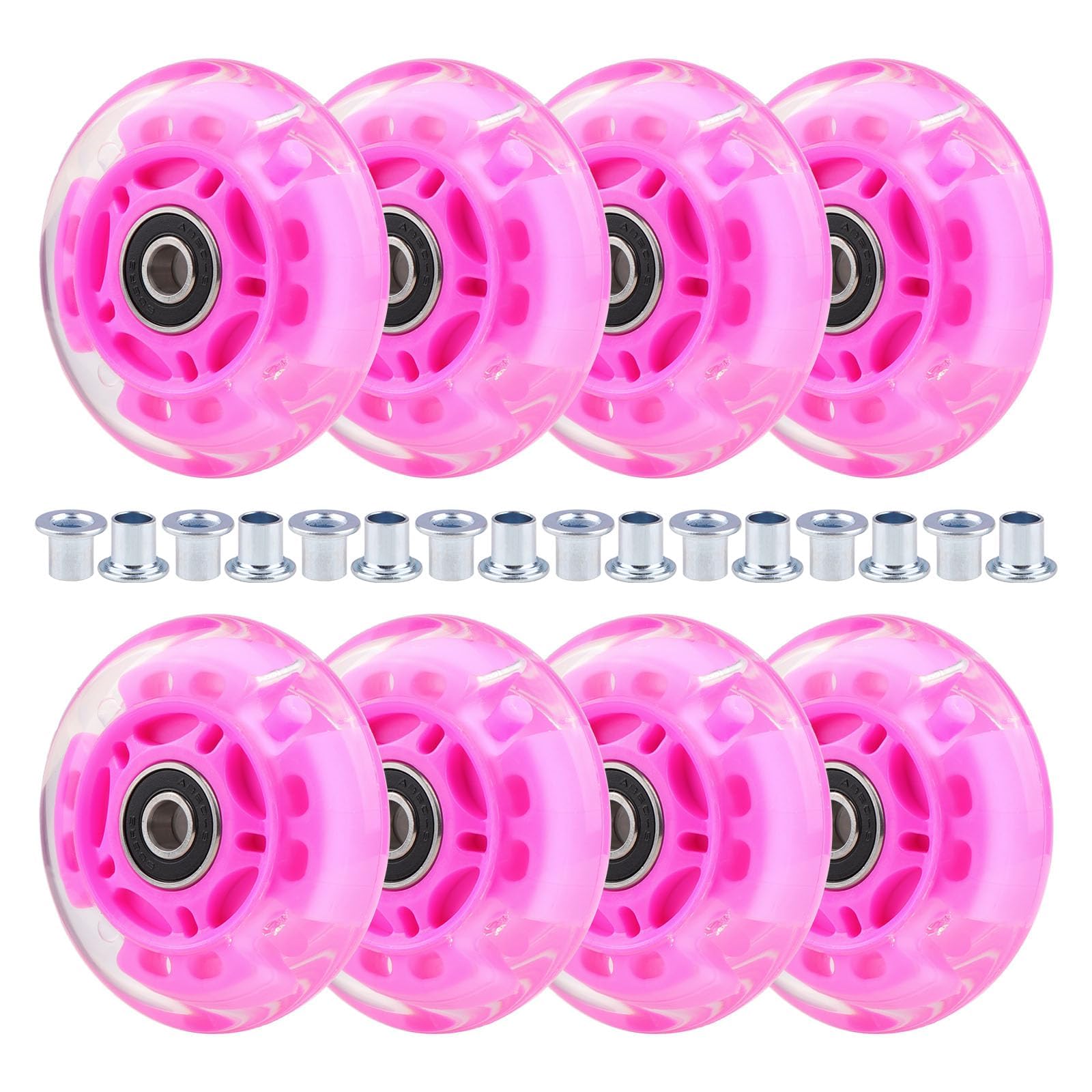Generisch Łyżworolki do użytku wewnątrz i na zewnątrz, diody LED, 8 sztuk, różowe, 64 mm, 70 mm, 72 mm, 76 mm, 80 mm, 85 A, twardość PU z tulejami, z łożyskami (70 mm)
