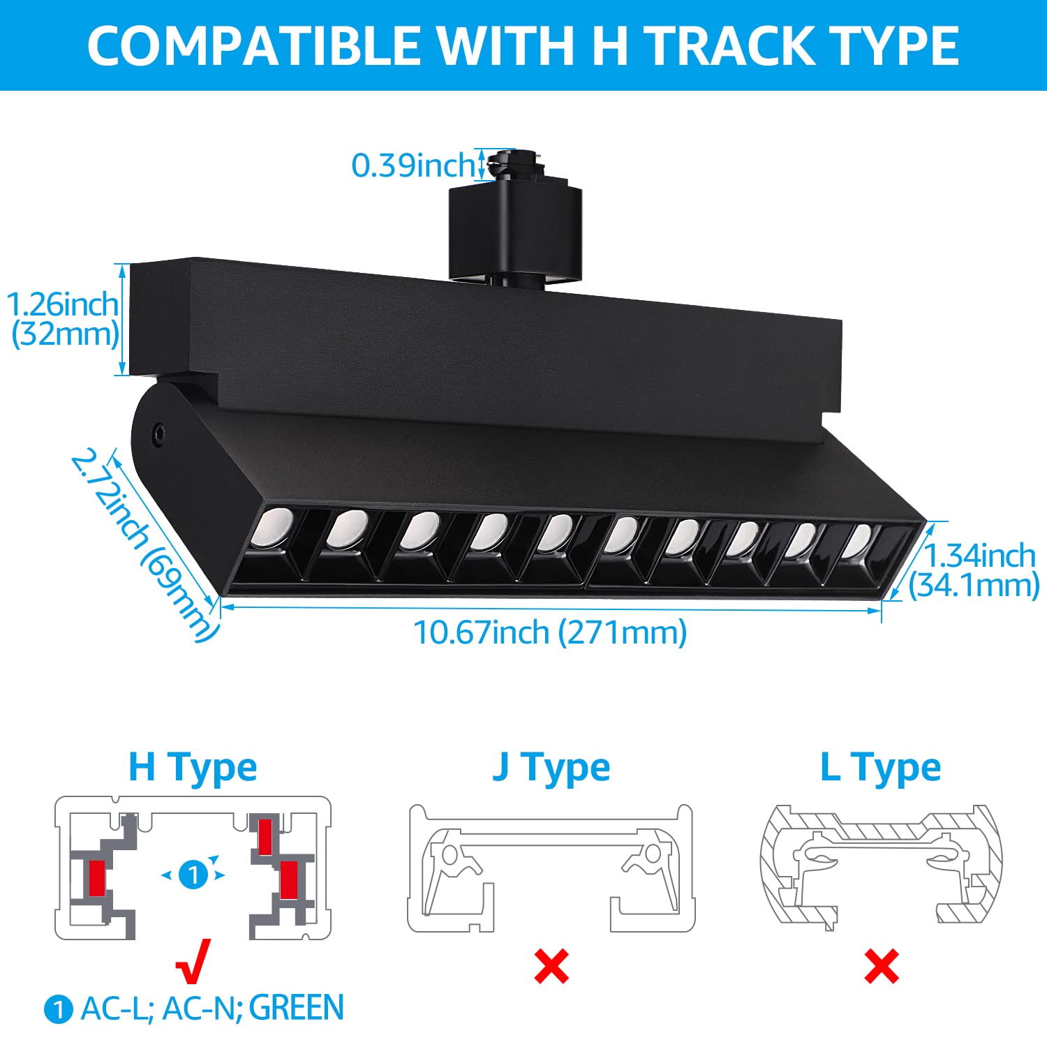 Cabezales de iluminación LED regulables de 24 W, para rieles de rieles tipo H, CRI90, 1300 LM, 100-277 V, accesorios de iluminación de techo ajustables sin parpadeo para cocina, 3000 K blanco 8
