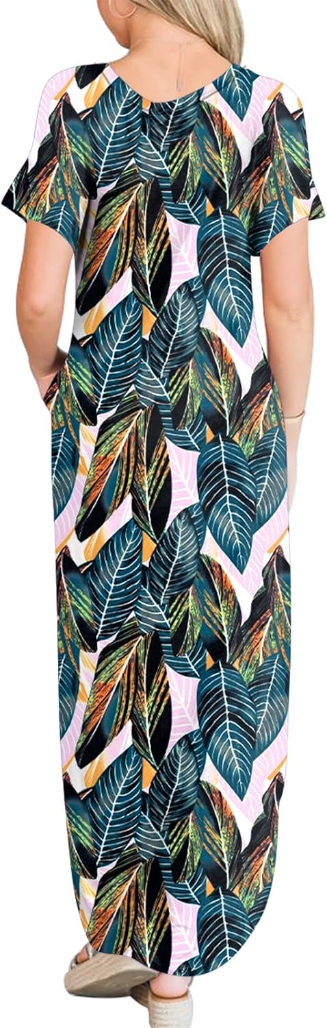 ANRABESS Womens Summer Maxi Dress Short Sleeve Casual Loose Long T Shirt Dresses Split Vacation Beach Sundress Travel Outfits - Image 4