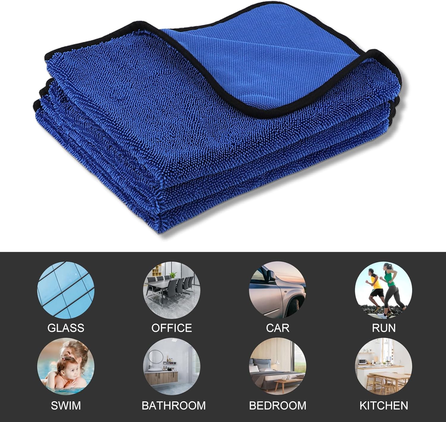 Qivine 3 Pcs Shiny Bath Drying Towel, Microfiber Bath Towels Super Absorbent Shiny Bath Shower Towel Shower Cubicle Cloth Car Drying Towel 40 x 60 cm (Blue)
