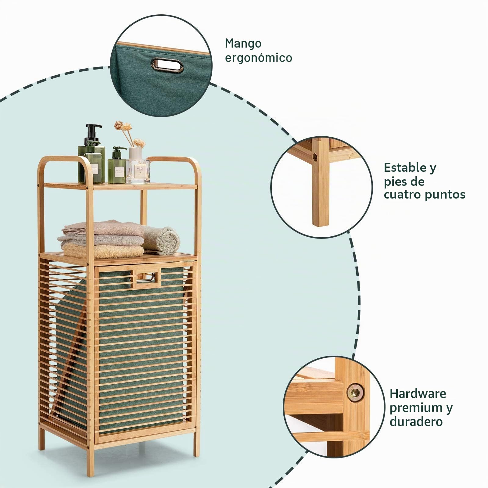 GIANTEX Armario de Lavandería Grande con Cesta Desmontable, Estantes Abiertos, Capacidad de 40 L, 40,5 x 33 x 95,5 cm, Mueble para Colada de Ropa Sucia para Baño, Dormitorio