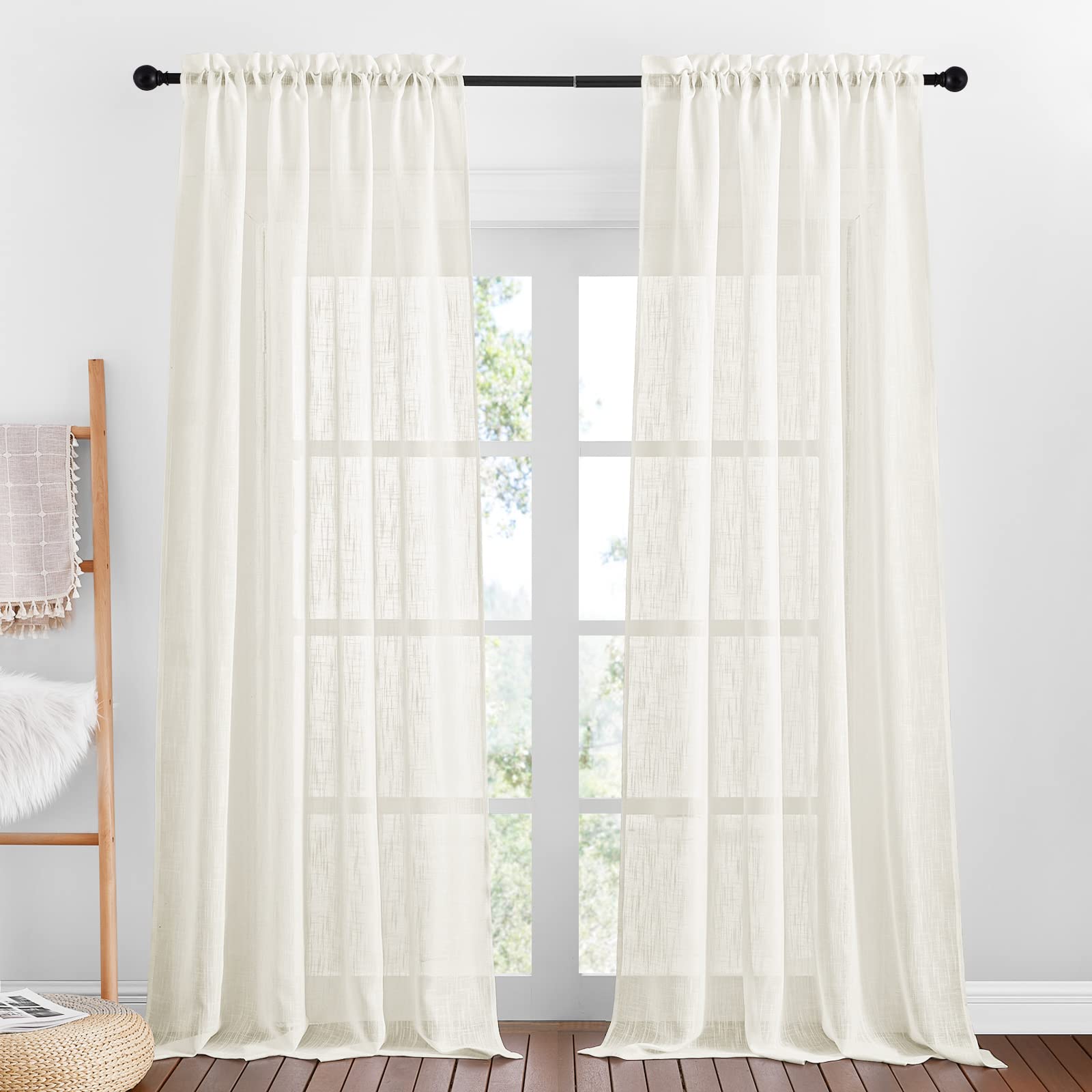 PONY DANCE Cortinas Salon Modernas Cortina Translucida con Aspecto de Lino Visillos Salon con Bolsillos de Varilla Cortinas para Ventanas, 2 Piezas, 132x240CM, Beige Claro Global Recycled Standard Global Recycled Standard OEKO-TEX STANDARD 100 Global Recycled Standard