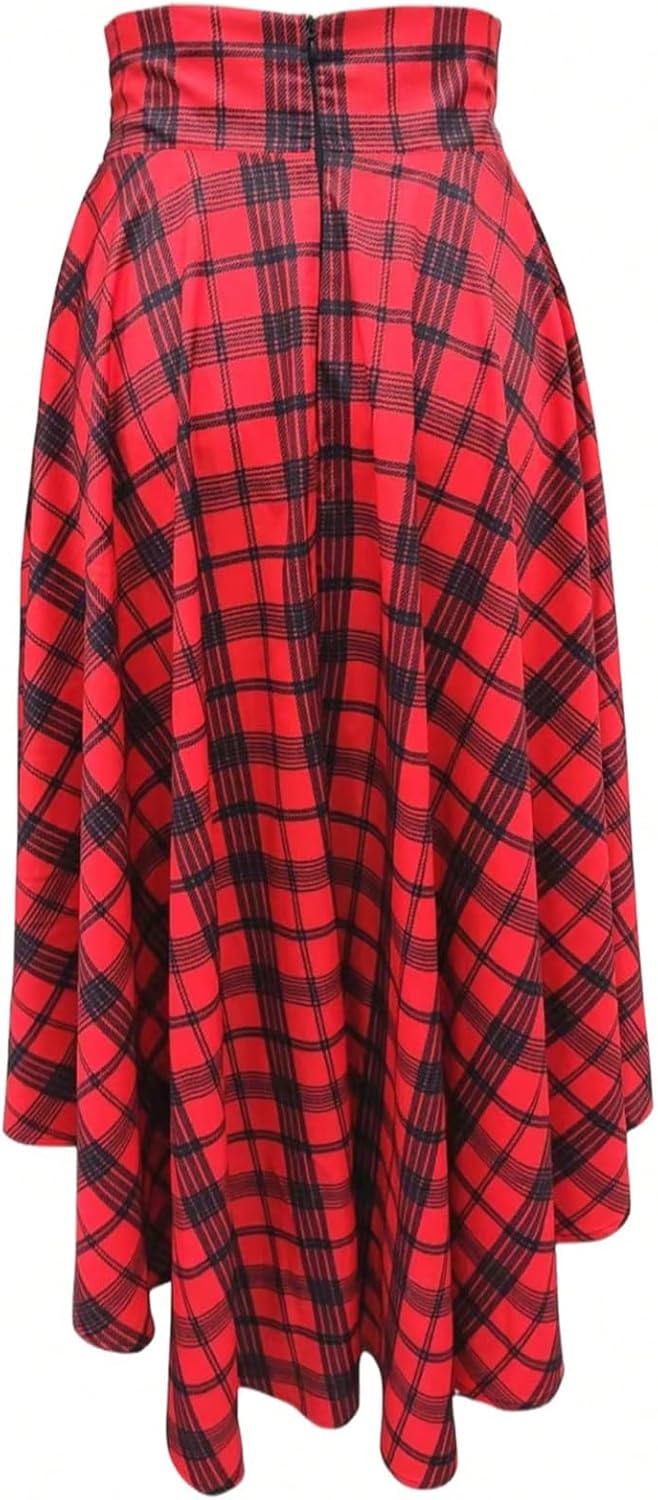 SHENHE Women's Plaid Flowy Slit Maxi Skirt Bow High Waist A Line Asymmetrical Hankerchief Skirt - Image 2