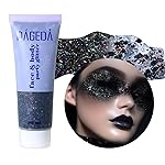 DAGEDA Body Glitter Gel, Face Glitters Body Gel Sequins Shimmer Liquid Eyeshadow, Chunky Glitter for Face Hair Nails, Holographic Cosmetic Laser Powder Festival Glitter Makeup 1.7oz (Black)