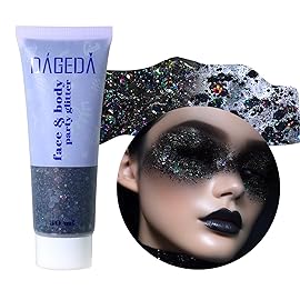 DAGEDA Body Glitter Gel, Face Glitters Body Gel Sequins Shimmer Liquid Eyeshadow, Chunky Glitter for Face Hair Nails, Holographic Cosmetic Laser Powder Festival Glitter Makeup 1.7oz (Black)