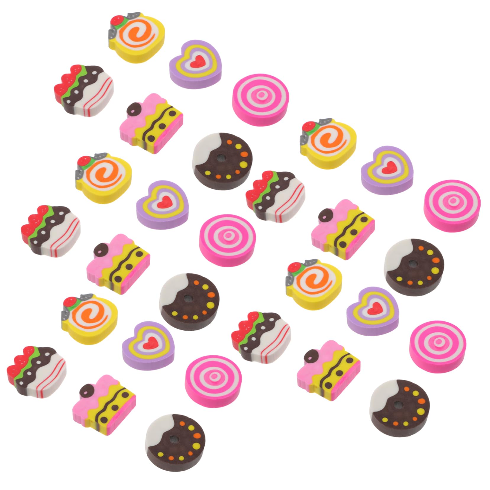 SECFOU 30pcs Portable Cake Erasers Cute Dessert Writing Supplies for Boys and Girls Fun Decorative Pencil Erasers for School Office and Creative