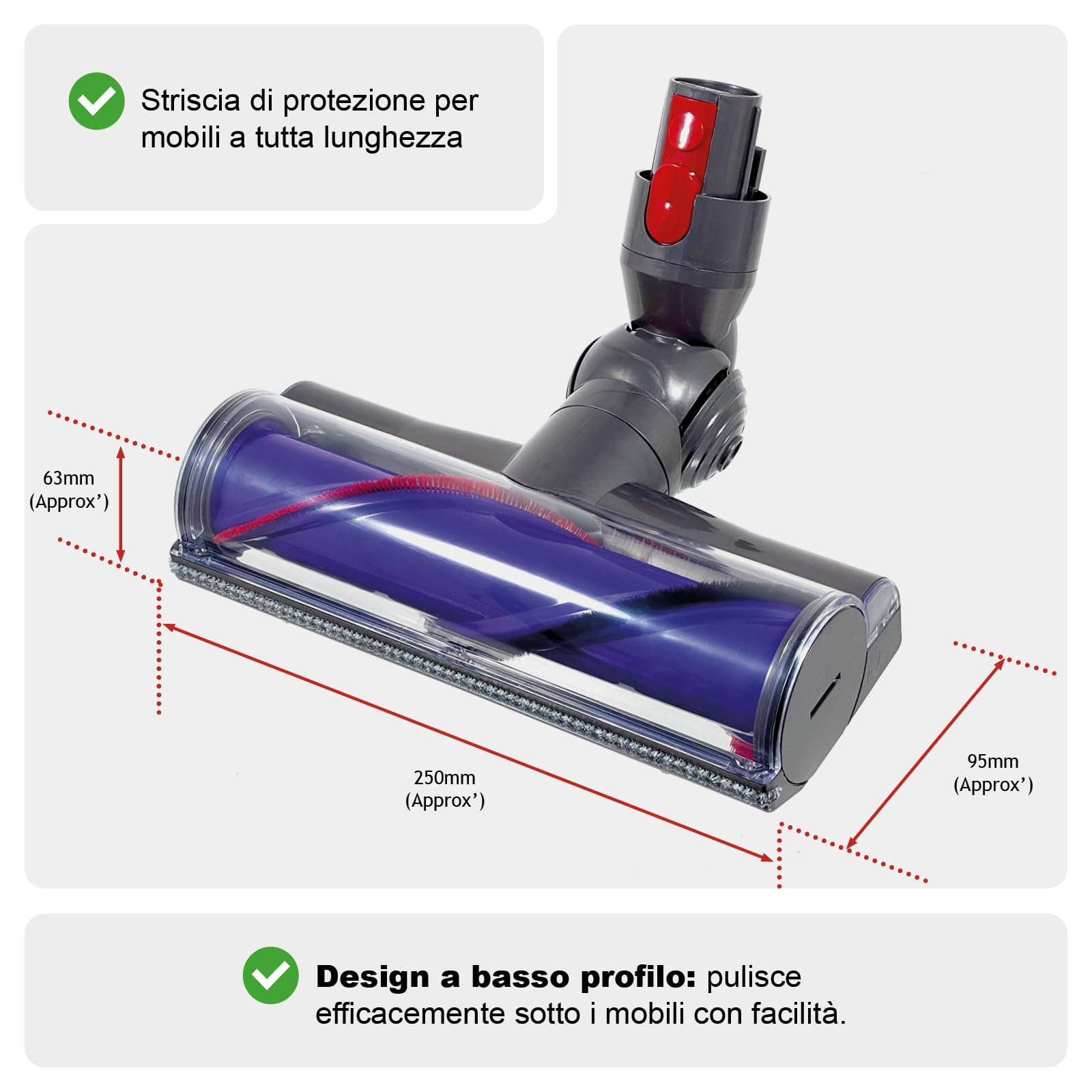 SPARES2GO Spazzola per pavimenti a turbina per Dyson aspirapolvere senza fili V10 V11 SV12 SV14 SV16 SV27 SV28 Cyclone Series