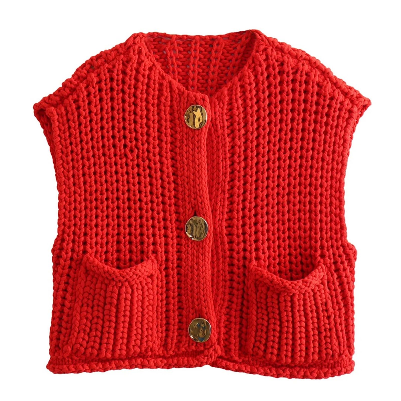 KEOMUD Womens Sleeveless Cropped Knit Cardigan 2025 Casual Button Down Crochet Sweater Vest Tops with Pockets