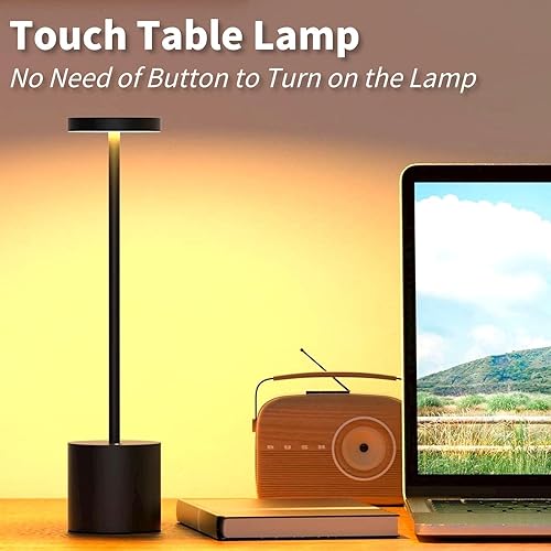 Miniatura 3 de Brabola Paquete de 2 lámparas que funcionan con pilas lámpara de mesa de noche táctil LED portátil con 3 brillo lámpara de mesita de noche