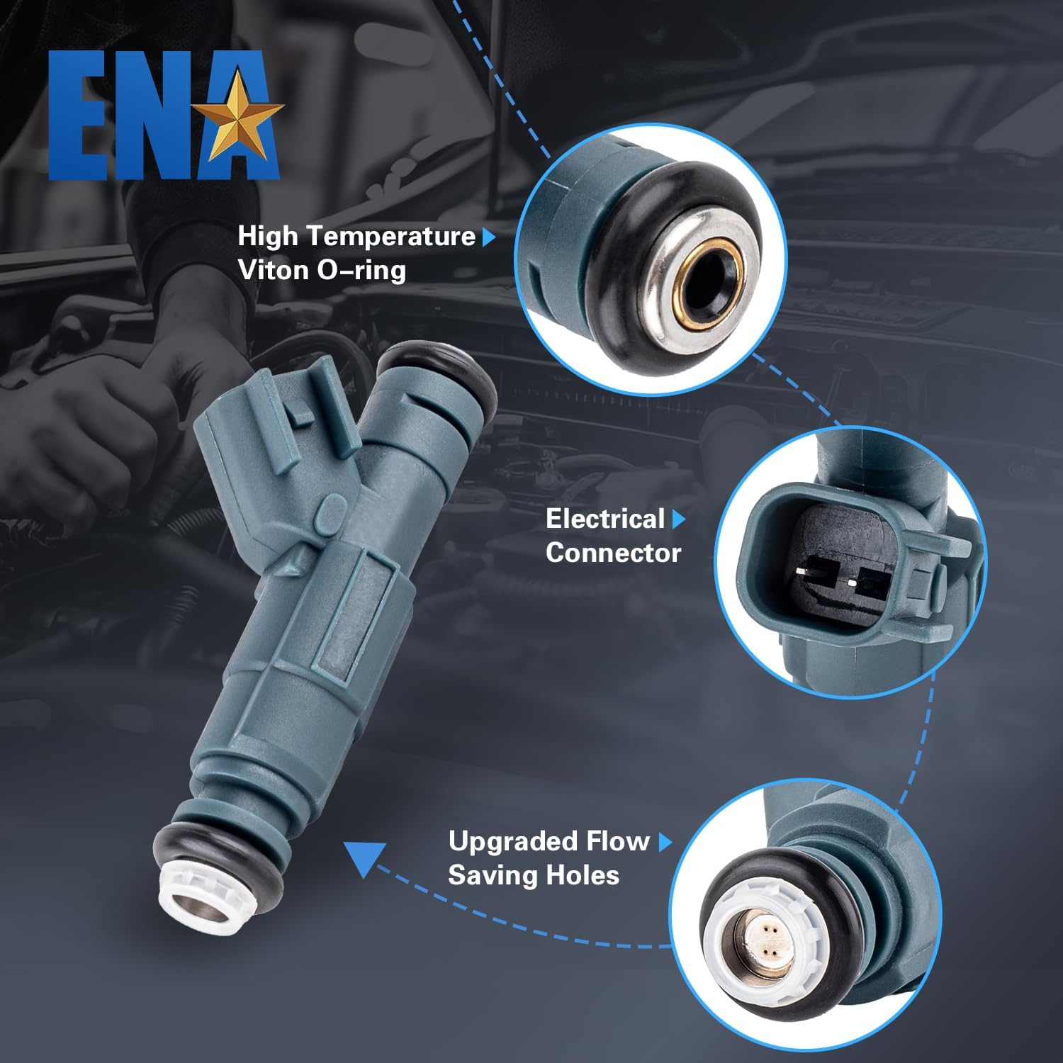 ENA 4 Holes Fuel Injectors Compatible with Ford Focus Escape Mercury Mariner 2.0L 2.3L L4 2004 2005 2006 2007 2008 Replacement for FJ930 3M6G9F593BA 9L8Z9F593A 0280156162 Set of 4