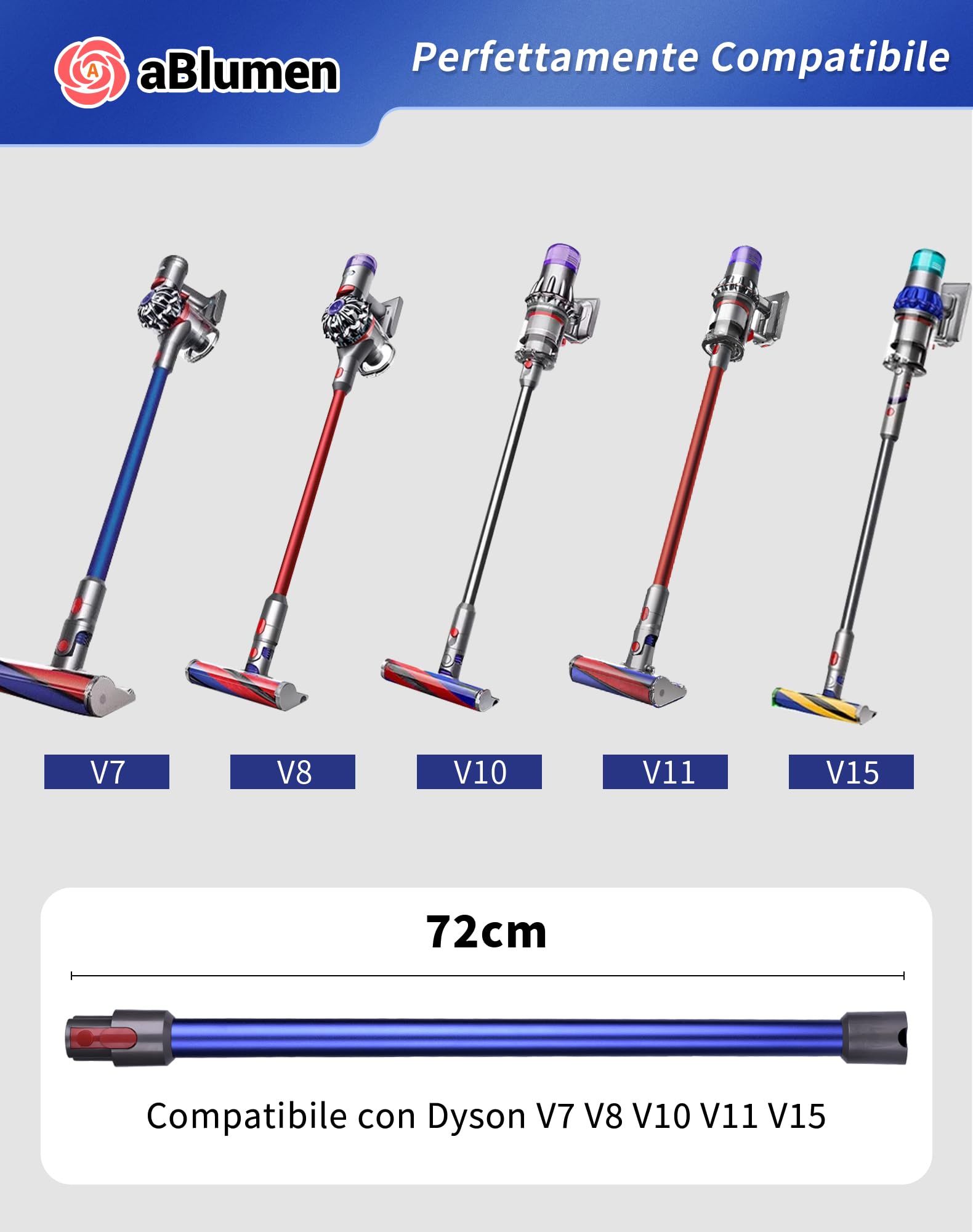 Tubo di Prolunga per Dyson V15 V11 V10 V8 V7, Tubo a Sgancio Rapido Telescopico Asta Rigida Prolunga 72 CM (Blu)