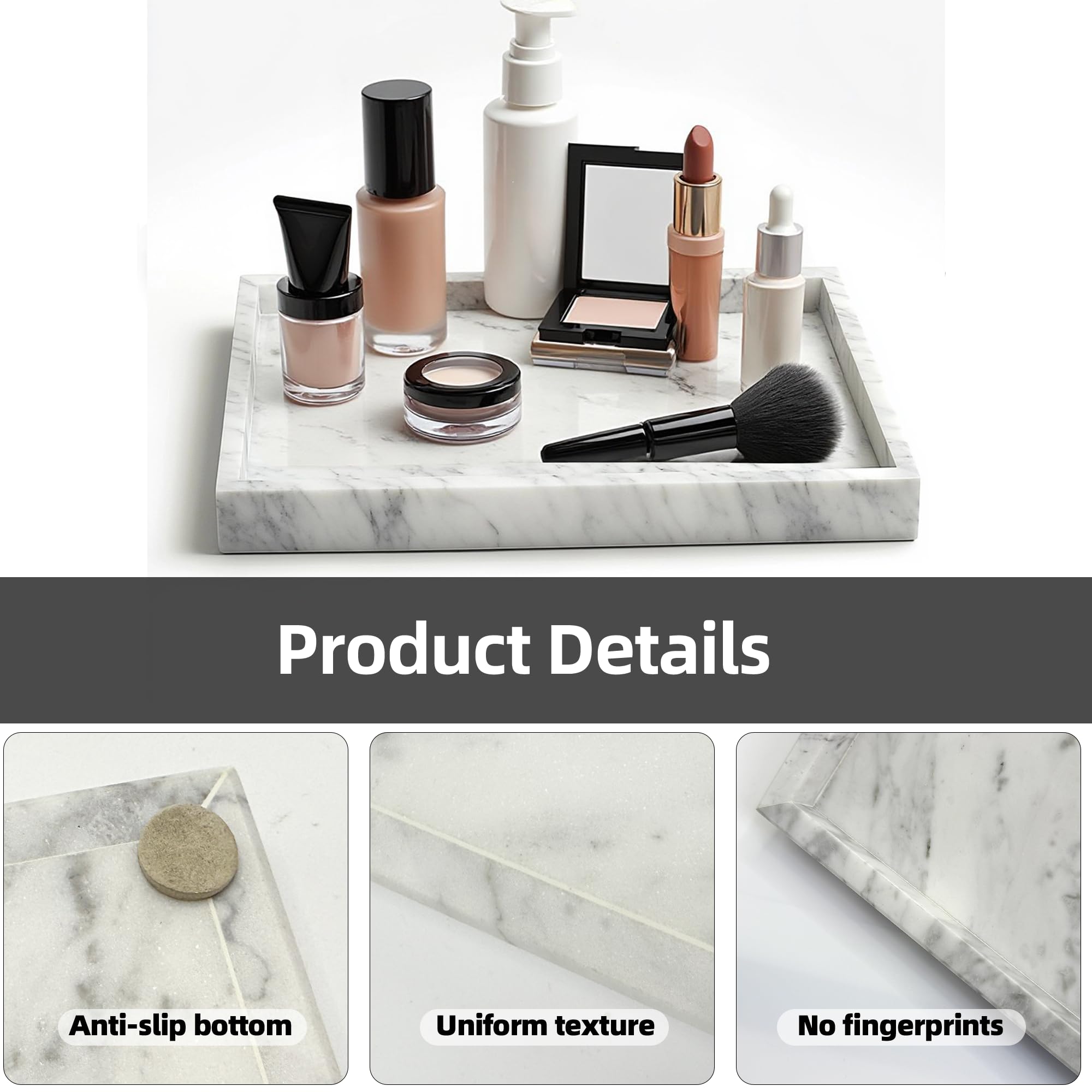 Plateau en marbre 100 % naturel pour comptoirs de salle de bain, coiffeuses décoratives, comptoirs de cuisine, peut être utilisé pour placer des cosmétiques, des lotions, du parfum, des