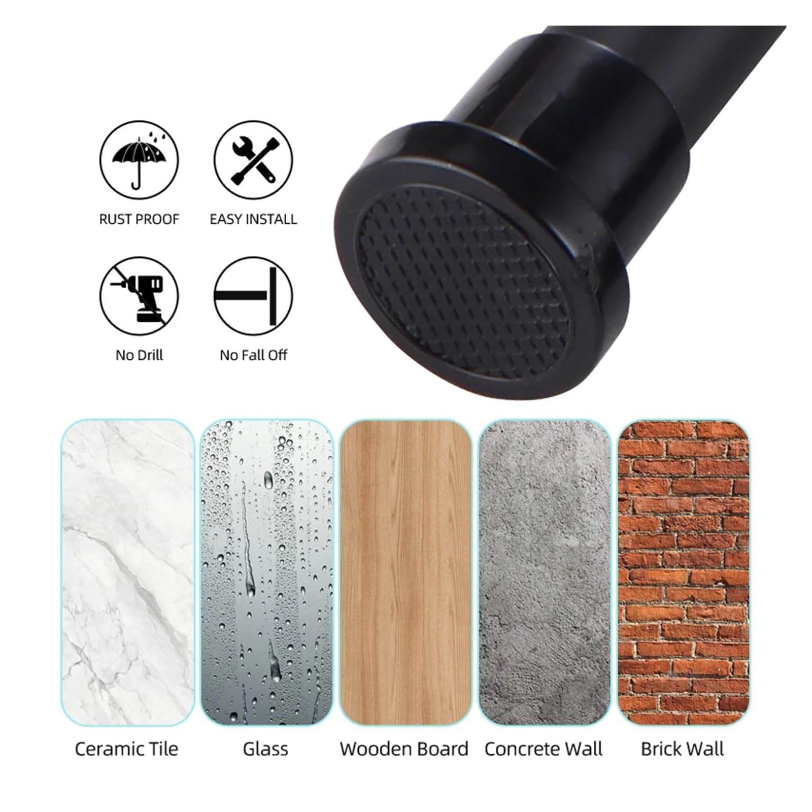 Barra de cortina ducha ajustable acero inoxidable, tendedero telescópico sin taladros Para Armarios, Guardarropas(White80-105CM)