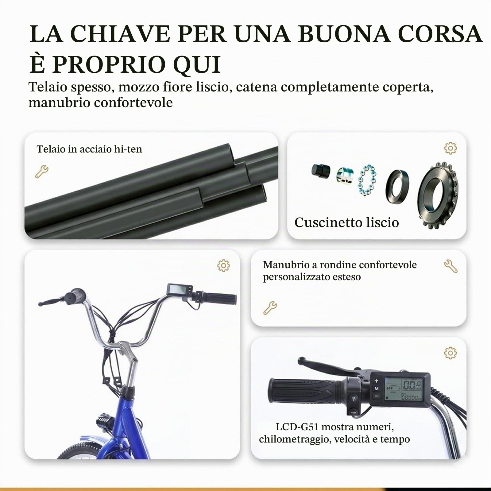 Triciclo elettrico da carico per adulti, robusto, con ruote da 24 pollici, telaio ribassato, batteria rimovibile e display digitale per la spesa quotidiana, colore nero.